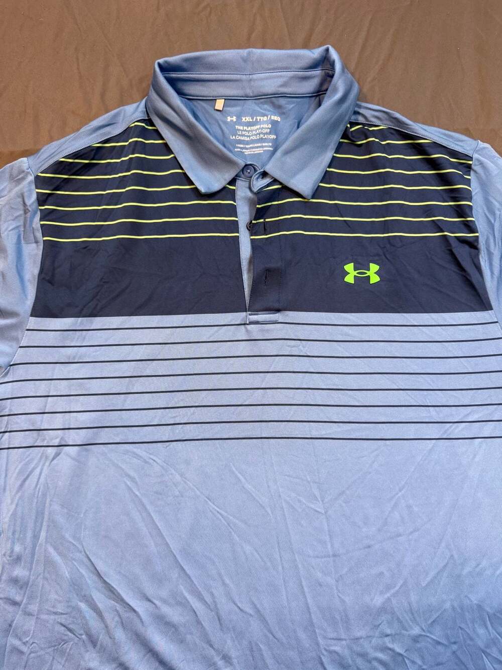 Under Armour The Playoff Polo Striped Golf Shirt XXL Blue Neon Green